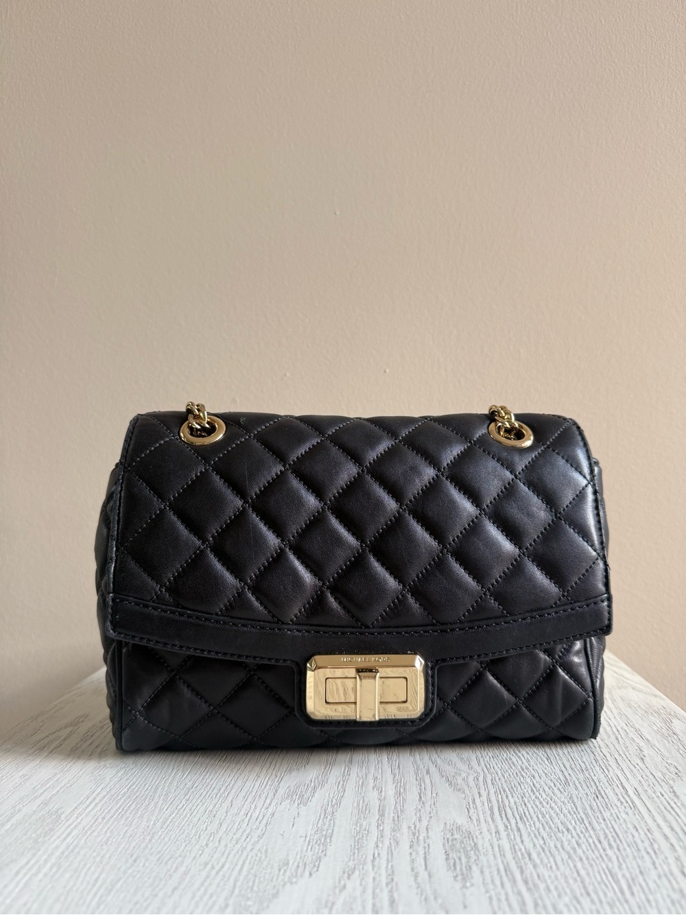 Michael Kors Black Quilted Shoulder Bag with Gold Hardware